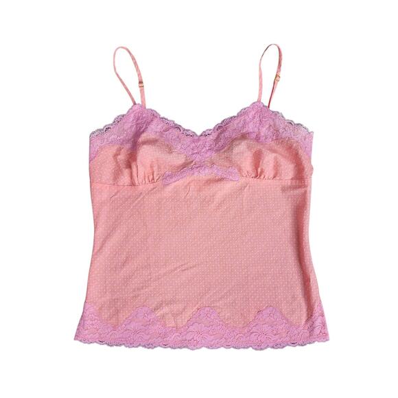 VTG Express Y2K Pink Polka Dot Lace Babydoll Cami Tank Top S Coquette Fairycore - Picture 3 of 9